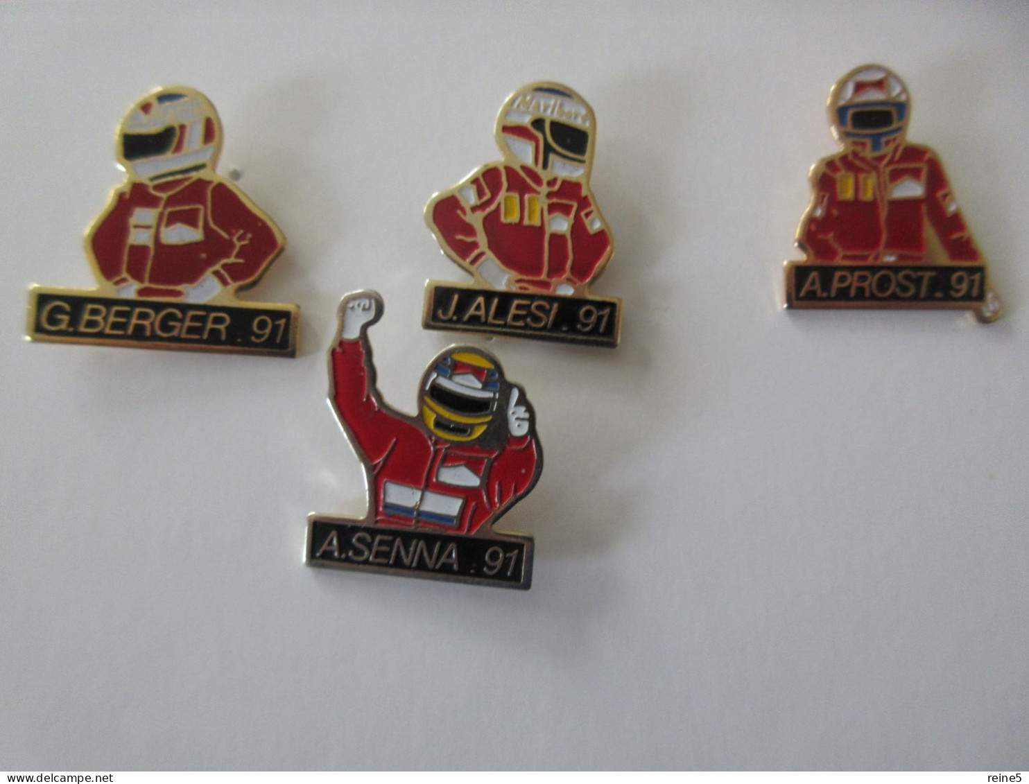 ALAIN PROST AYRTON SENNA JEAN ALESI & GERARD BERGER >> LES 4 PIN'S Signés SP-1 -TRES BON ETAT -REF-5741 - F1