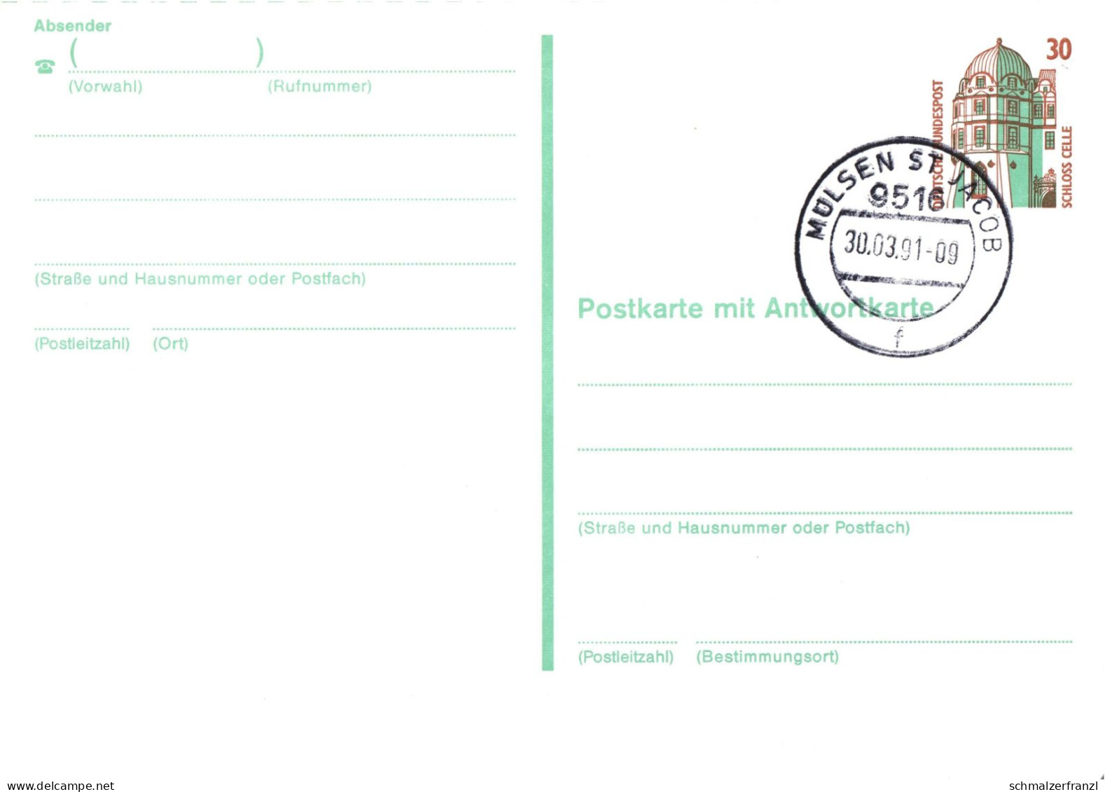 Postkarte Antwortkarte Ganzsache Deutsche Bundespost Post Briefmarke 30 Pfennig Schloß Celle Stempel Mülsen St Jacob - Postkaarten - Gebruikt