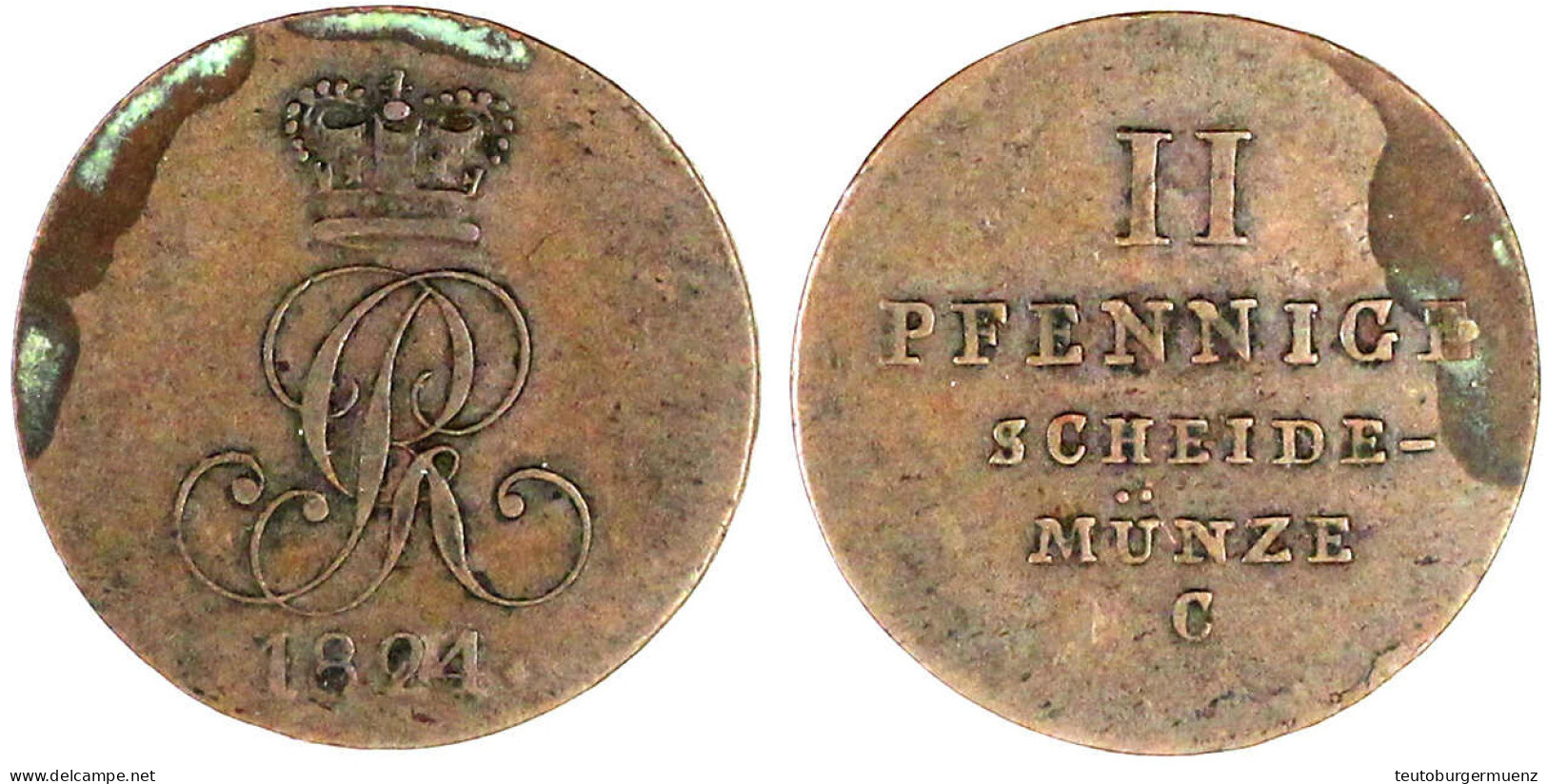 2 Pfennige 1824 C. Gutes Sehr Schön, Min. Belag, Selten. Jaeger 15. AKS 47. - Autres & Non Classés