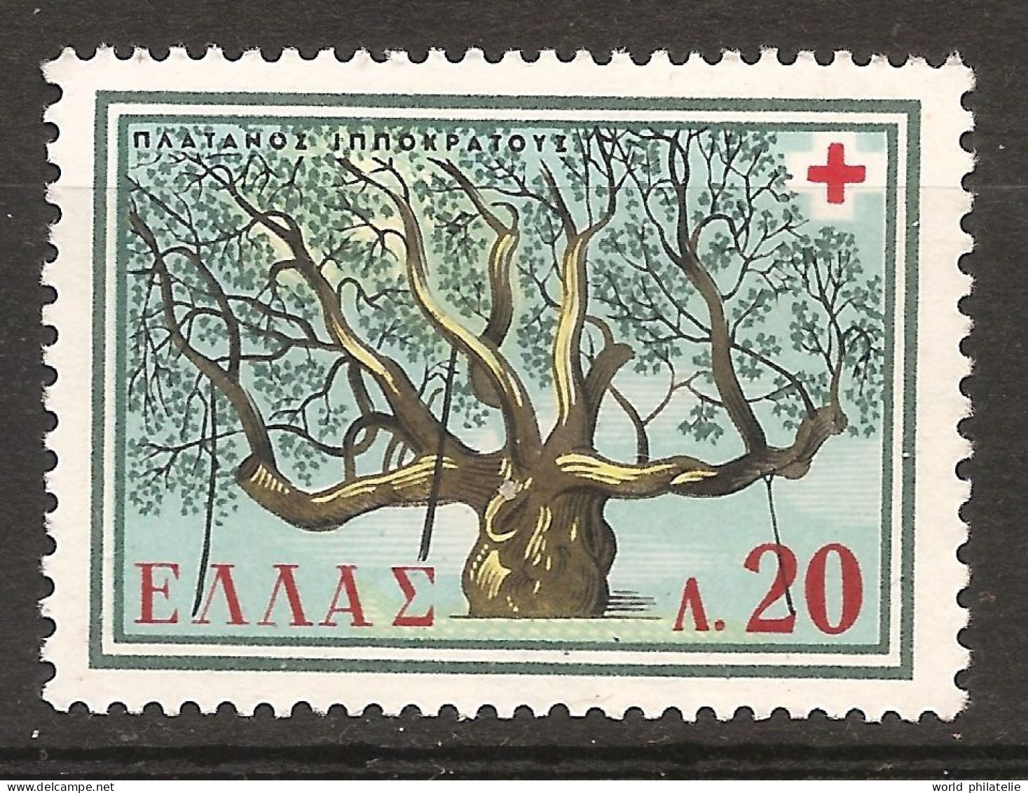 Grèce Hellas 1959 N° 693 Iso ** Croix-Rouge, Croix Rouge, Arbre, Platane, Île De Cos, Serment D'Hippocrate, Déontologie - Unused Stamps