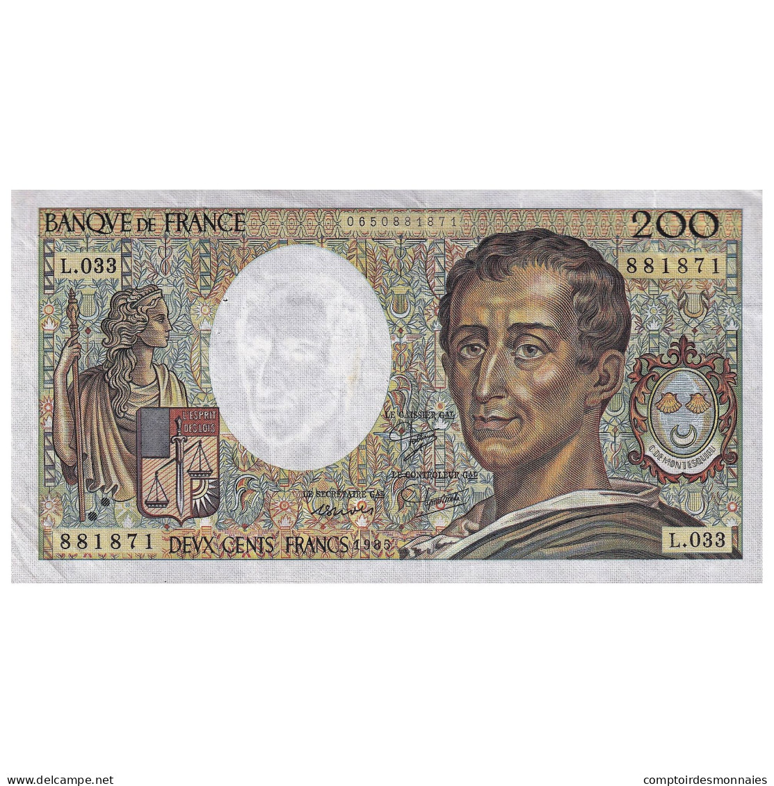 France, 200 Francs, Montesquieu, 1985, L.033, TTB+, Fayette:70.05, KM:155a - 200 F 1981-1994 ''Montesquieu''