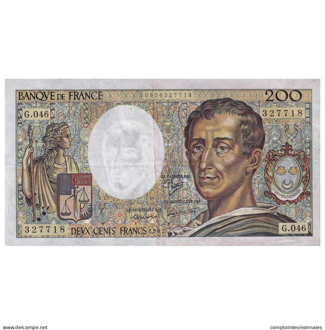 France, 200 Francs, Montesquieu, 1987, G.046, TTB, Fayette:70.07, KM:155b - 200 F 1981-1994 ''Montesquieu''