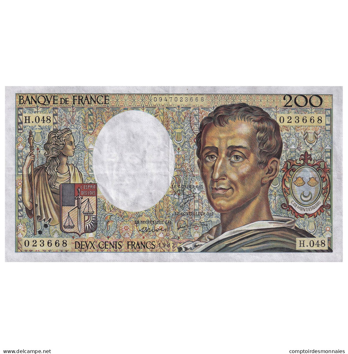 France, 200 Francs, Montesquieu, 1987, H.048, TTB, Fayette:70.07, KM:155b - 200 F 1981-1994 ''Montesquieu''