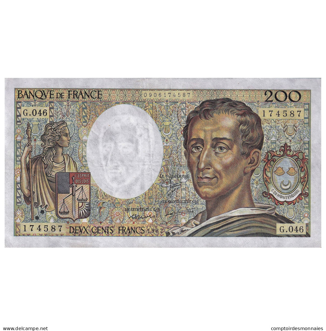 France, 200 Francs, Montesquieu, 1987, G.046, TTB+, Fayette:70.07, KM:155b - 200 F 1981-1994 ''Montesquieu''