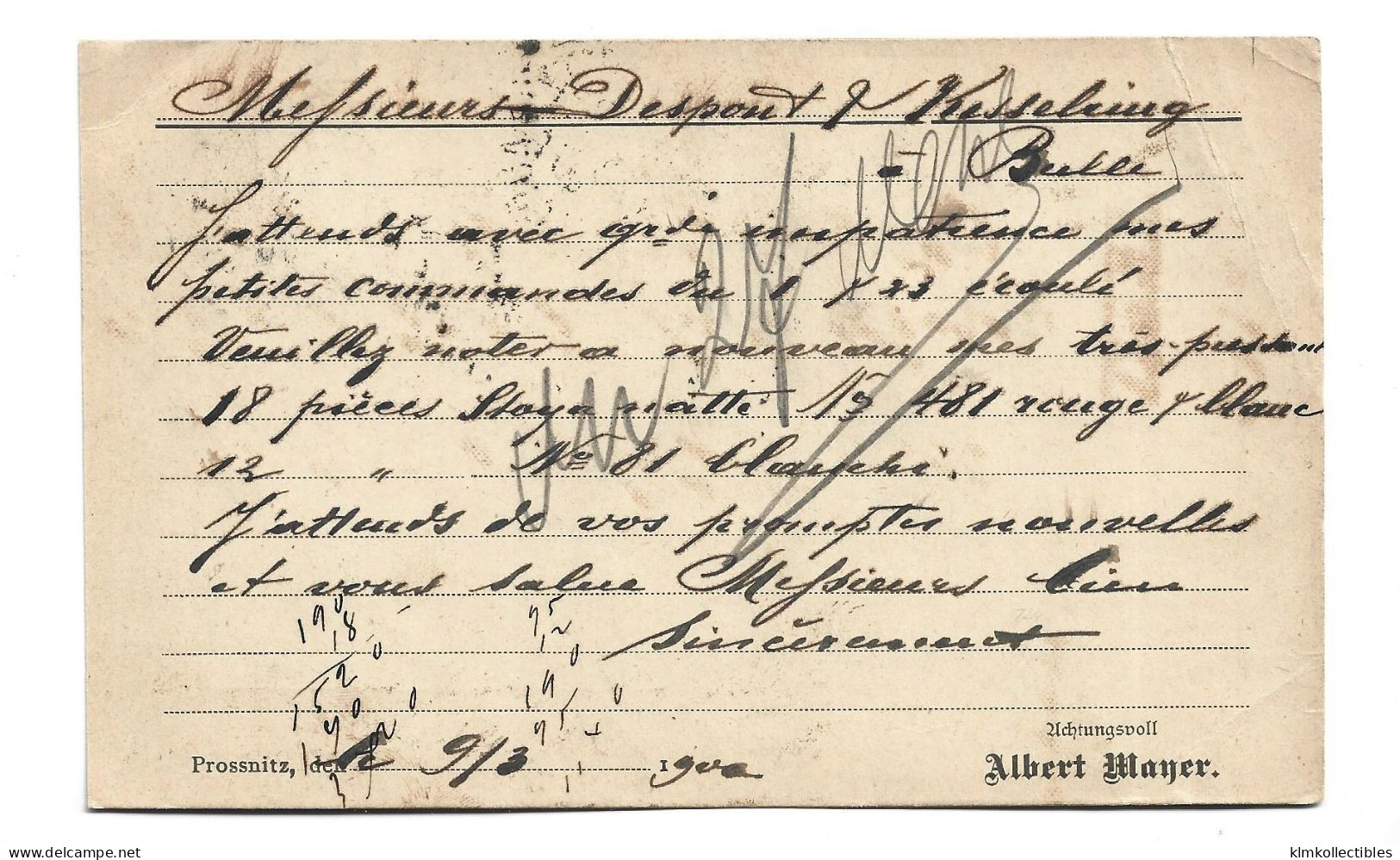 AUSTRIA OSTERREICH - BOHEMIA CZECHIA CZECHOSLOVAKIA - PROSTEJOV PRIVATE MAILING CARD TO SWITZERLAND - ...-1918 Préphilatélie