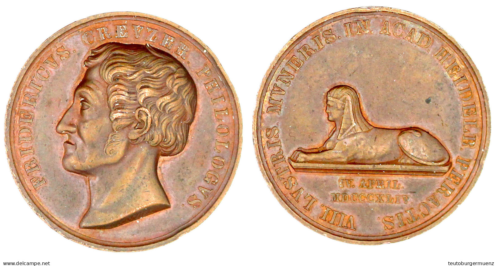 Bronzemedaille 1844 Von Kachel. 40j. Dienstjub. Des Philologen Georg Friedrich Creuzer An Der Universität Heidelberg. Bü - Unclassified