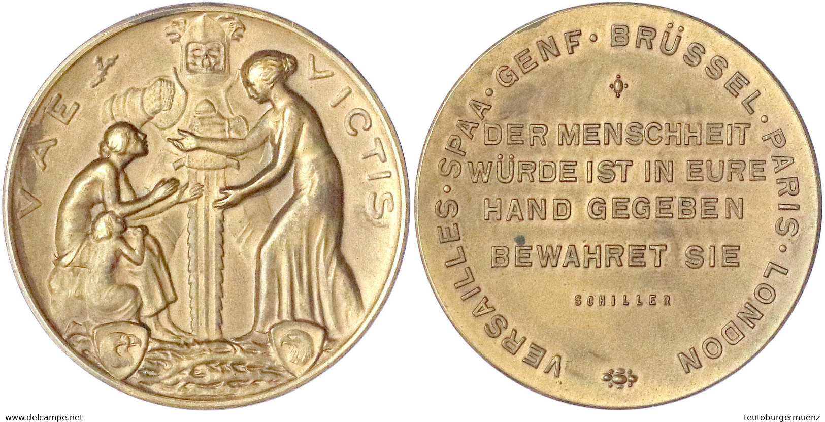 Bronzemedaille O.J. (1918/1919) A.d. Kriegsende. VAE VICTIS. Frau Hilft Frau Mit Kind, Dahinter Der Tod In Ritterrüstung - Unclassified