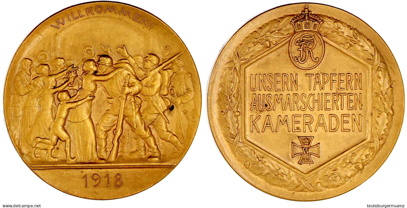 Bronzemedaille 1918. Unsern Tapfern Ausmarschierten Kameraden. 45 Mm. Vorzüglich, Zaponiert - Non Classés