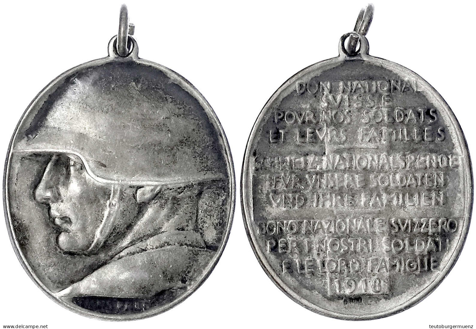 Tragb., Ovale Silbermedaille 1918 Von Hans Frei, Schweizer Nationalspende "für Unsere Soldaten Und Ihre Familien". 34 X  - Non Classés