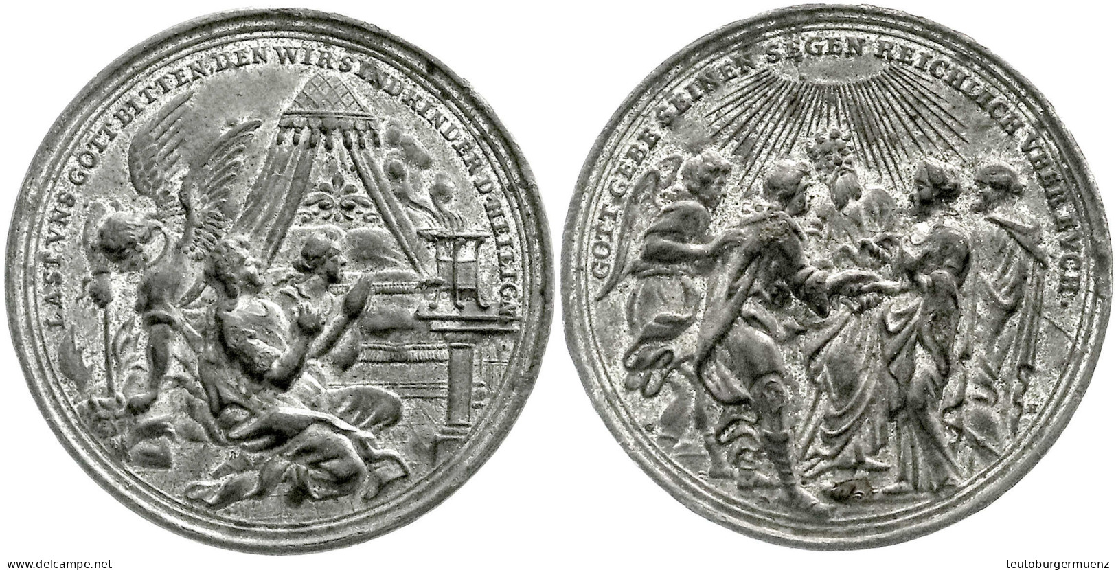 Zinnmedaille Mit Kupferstift O.J. Von Georg Hautsch. Auf Die Ehe. 43 Mm. Sehr Schön, Etwas Korrodiert. Slg. Erlanger - ( - Non Classés