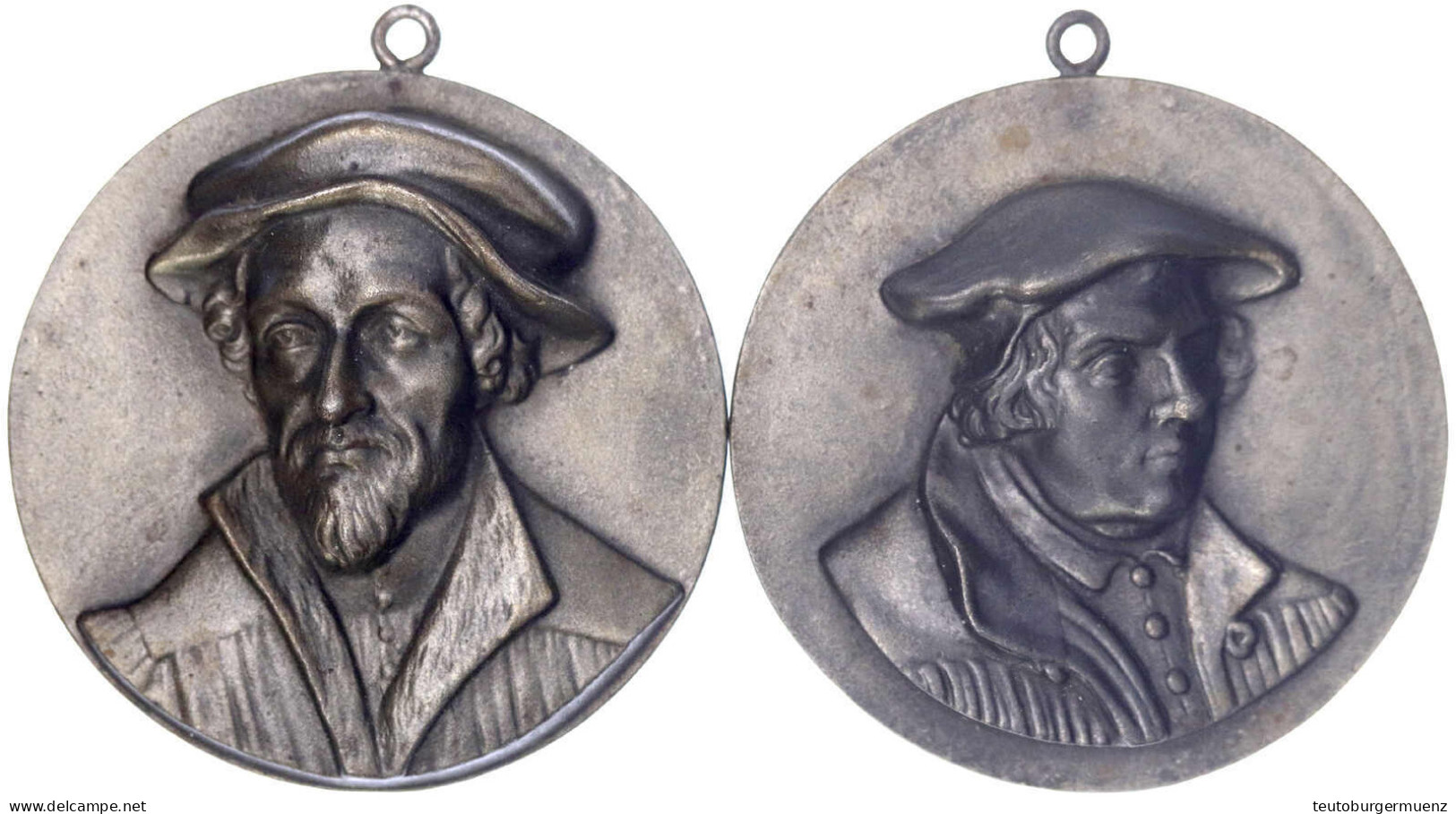 2 Tragbare Eisenguss-Reliefmedaillons Büsten Luther Und Melanchthon. Je 87 Mm. Vorzüglich - Non Classés