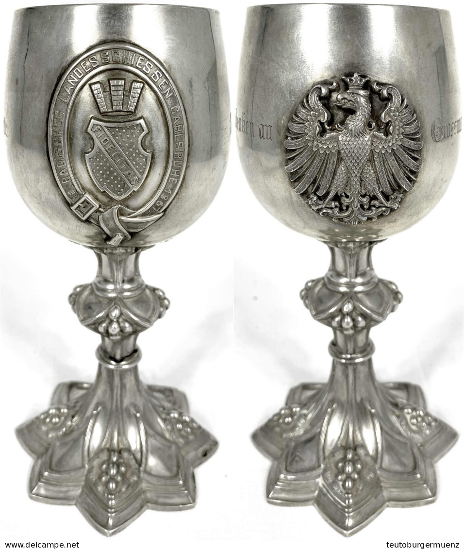 Schützenpokal 1867. II. Badisches Landesschiessen. Von Kley, 13-lötig (812,5/1000 Silber). Gravur "Zum Andenken An Gross - Unclassified