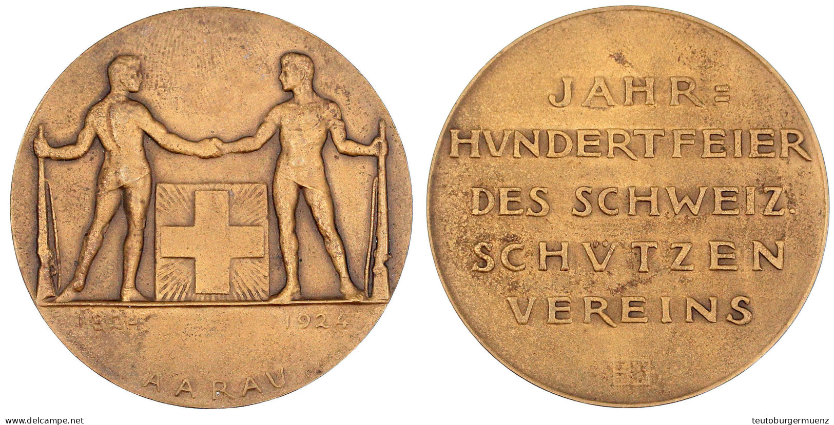 Bronzemedaille 1924 Von Hans Frei. Schützenfest In Aarau. 50 Mm. Vorzüglich. Richter 45c. - Non Classés