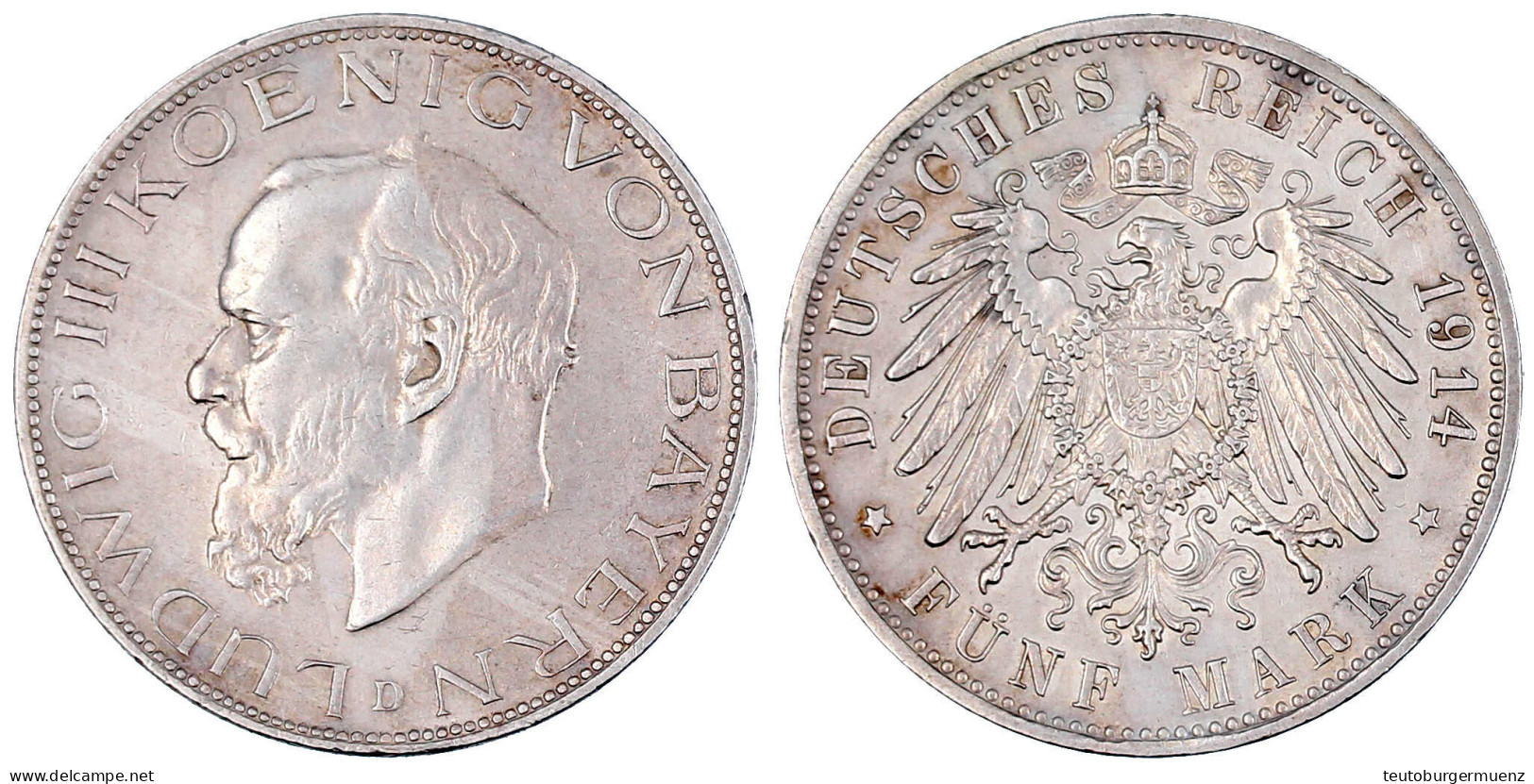 5 Mark 1914 D. Vorzüglich, Winz. Randfehler. Jaeger 53. - 2, 3 & 5 Mark Argent