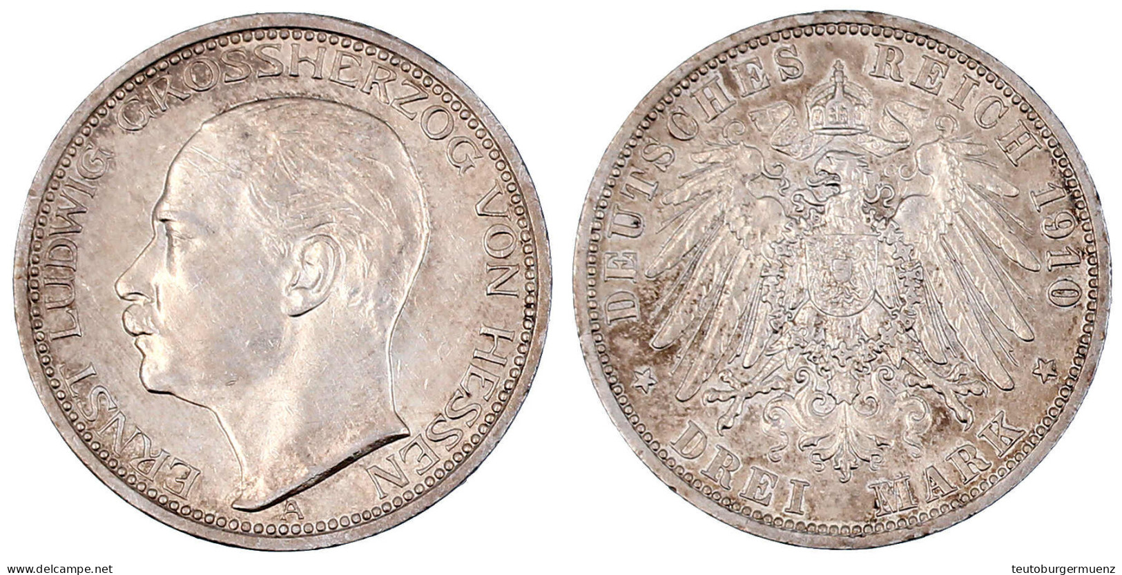 3 Mark 1910 A. Vorzüglich. Jaeger 76. - 2, 3 & 5 Mark Argent