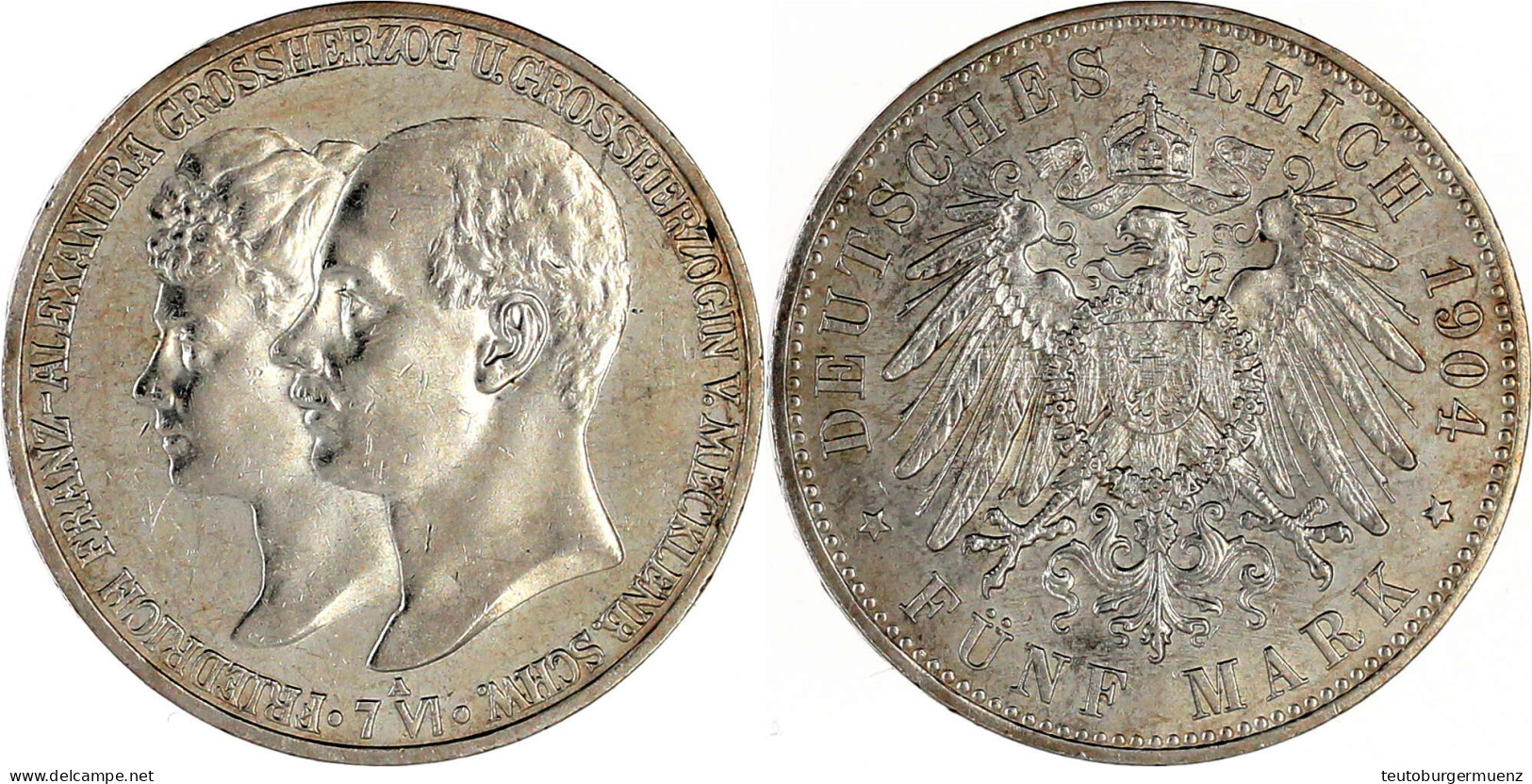 5 Mark 1904 A. Zur Hochzeit. Gutes Vorzüglich. Jaeger 87. - 2, 3 & 5 Mark Argent