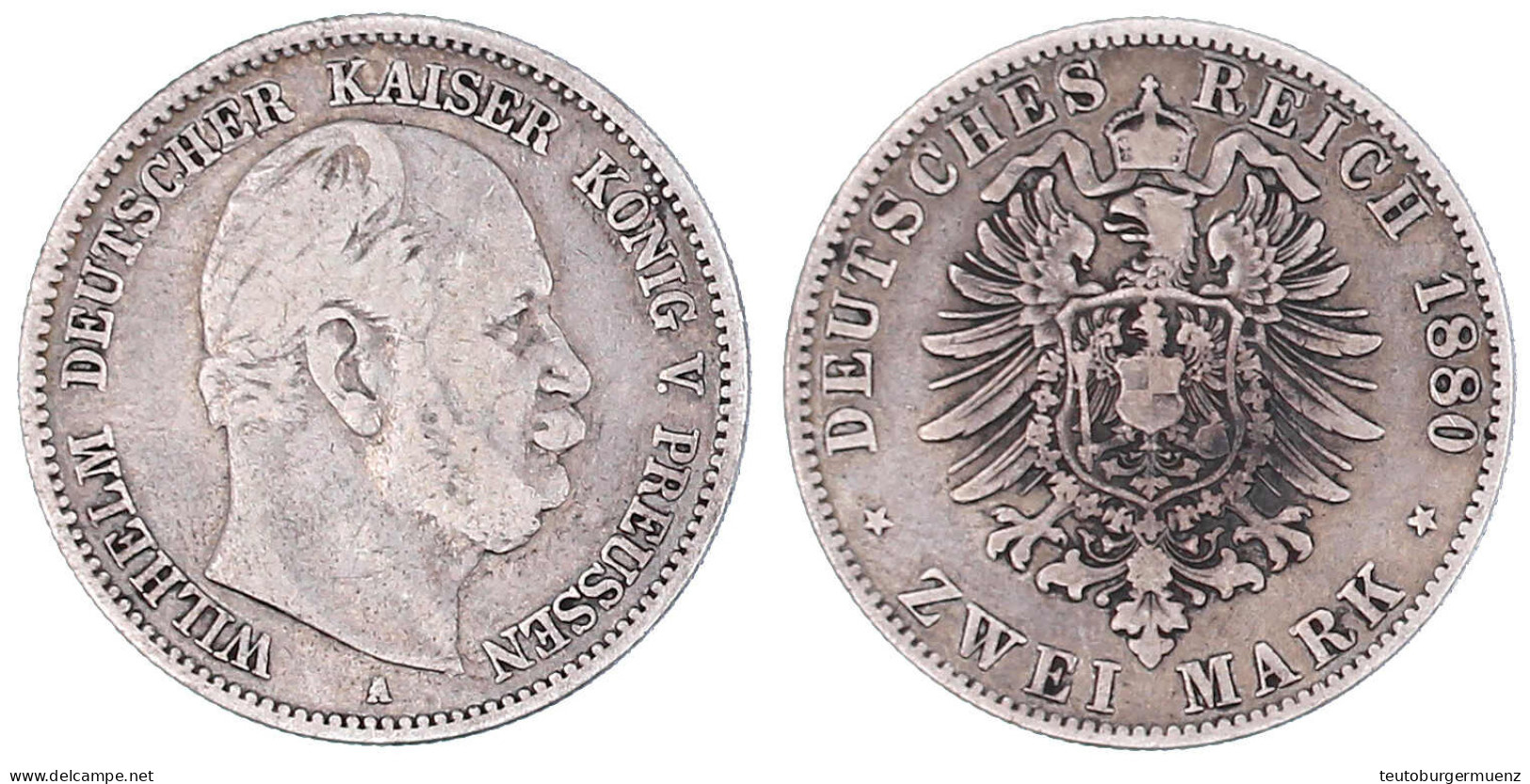 2 Mark 1880 A. Seltenes Jahr. Fast Sehr Schön. Jaeger 96. - 2, 3 & 5 Mark Argent