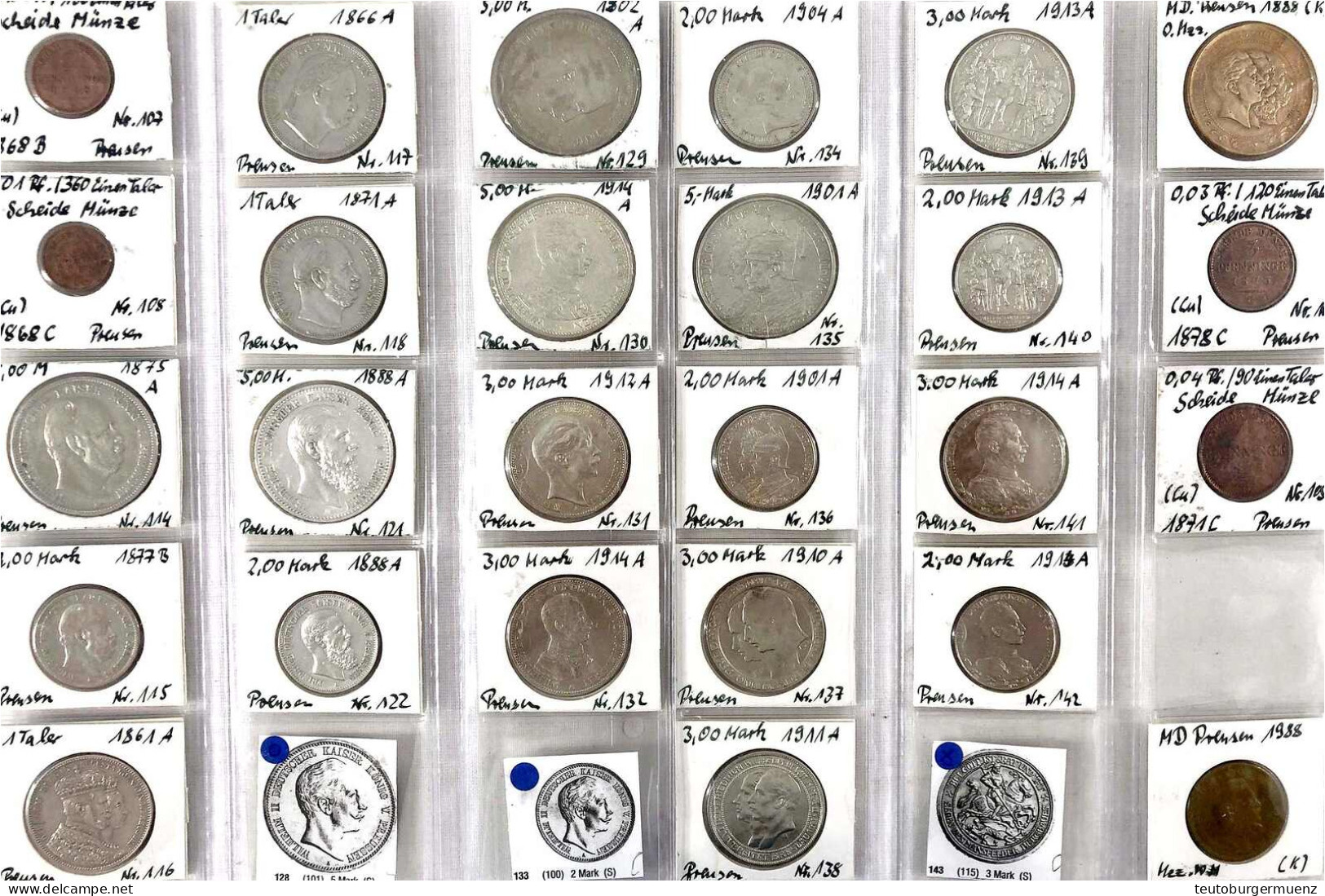 Typensammlung, 24 Münzen Und 2 Medaillen, Dabei 20 Silbermünzen: Krönungstaler 1861, Siegestaler 1866 Und 1871; 1, 2, 3  - 2, 3 & 5 Mark Argent