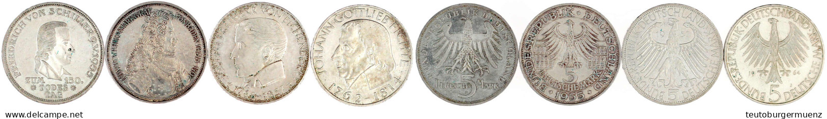 4 Gedenkmünzen 1955 Bis 1964. Schiller, Markgraf V. Baden, Eichendorff U. Fichte. Vorzüglich Und Besser. Jaeger 389-391, - Autres & Non Classés