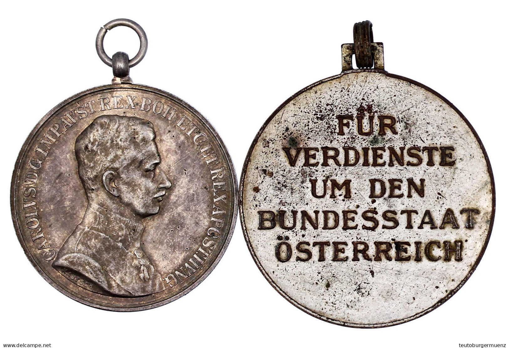 2 Stück: Große Silberne Tapferkeitsmedaille Karl (40 Mm; 17,74 G), Tragb. Versilb. Bronzemedaille Verdienste Um Den Bund - Non Classés