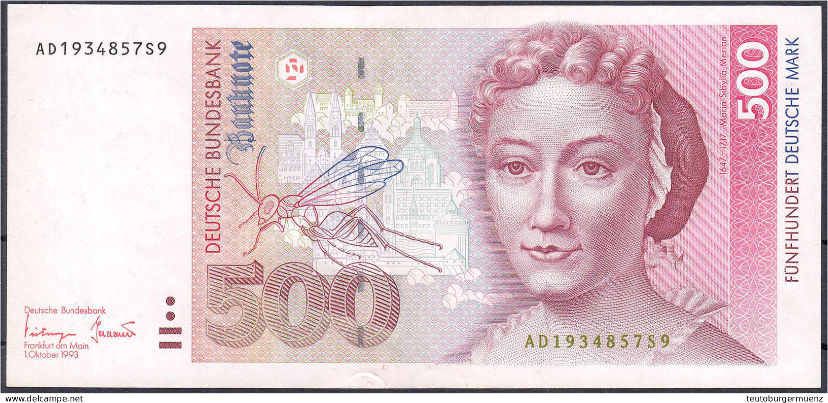 500 Deutsche Mark 1.10.1993. Serie AD/S. II. Rosenberg 307a. Grabowski. BRD-51a. - Altri & Non Classificati