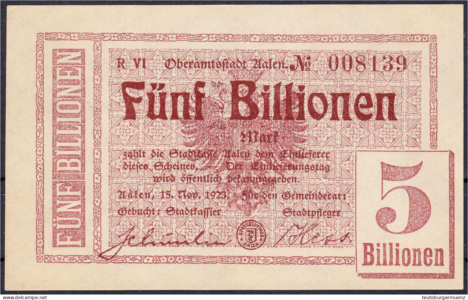 Stadtgemeinde, 5 Bio. Mark 15.11.1923. Wz. Typ II. I- Dießner. 002.6. - [11] Emissions Locales