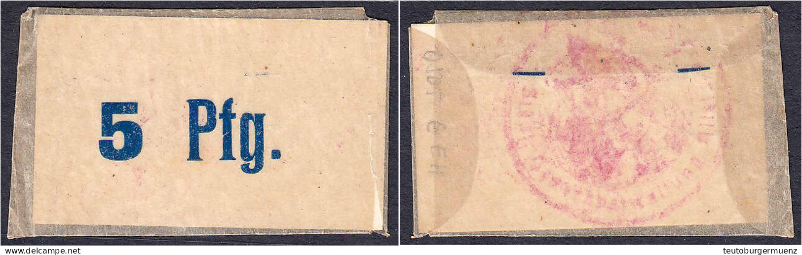 Stadt, 5 Pfg. (ohne Marke) O.D. Hülle (ungemustert) Mit Blauem Wertaufdruck, Mit Stempel. I-II. Tieste 0030.10.05 B. - [11] Emissioni Locali