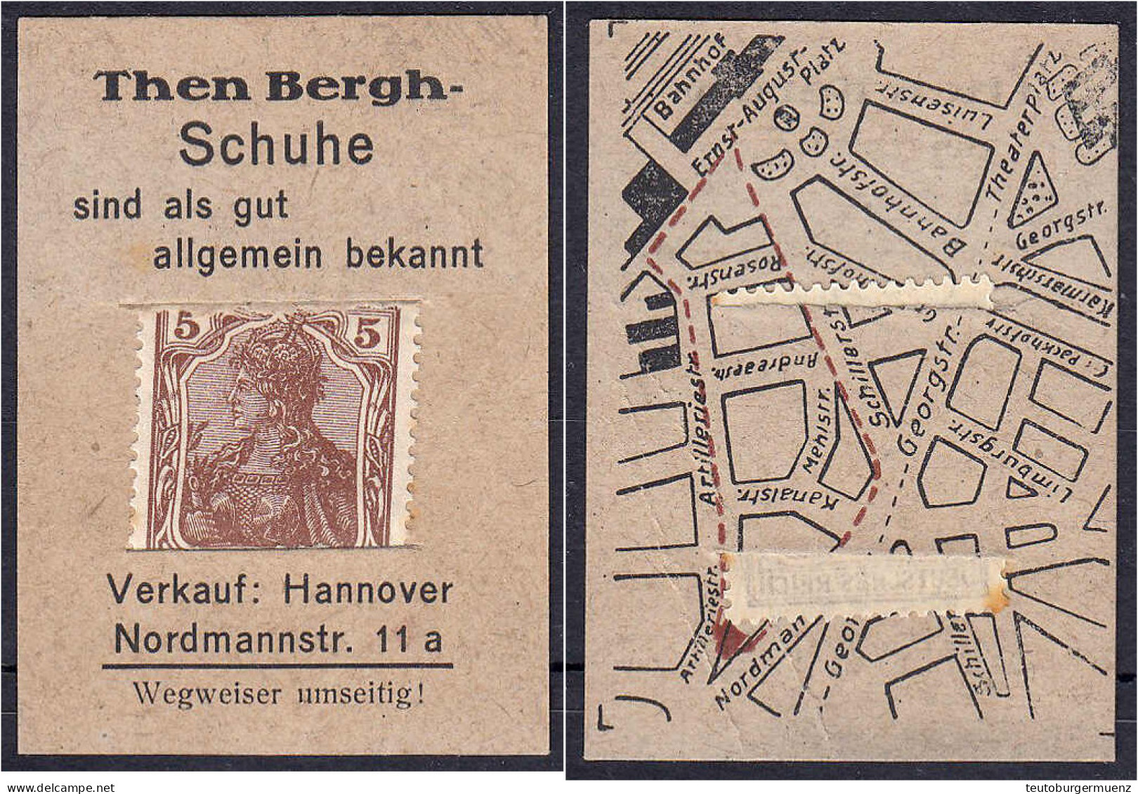 Then Berg - Schuhe, 5 Pfg. O.D. Karton Mit In Schlitze Gesteckter Briefmarke. II. Tieste 2795.65.01. - Lokale Ausgaben
