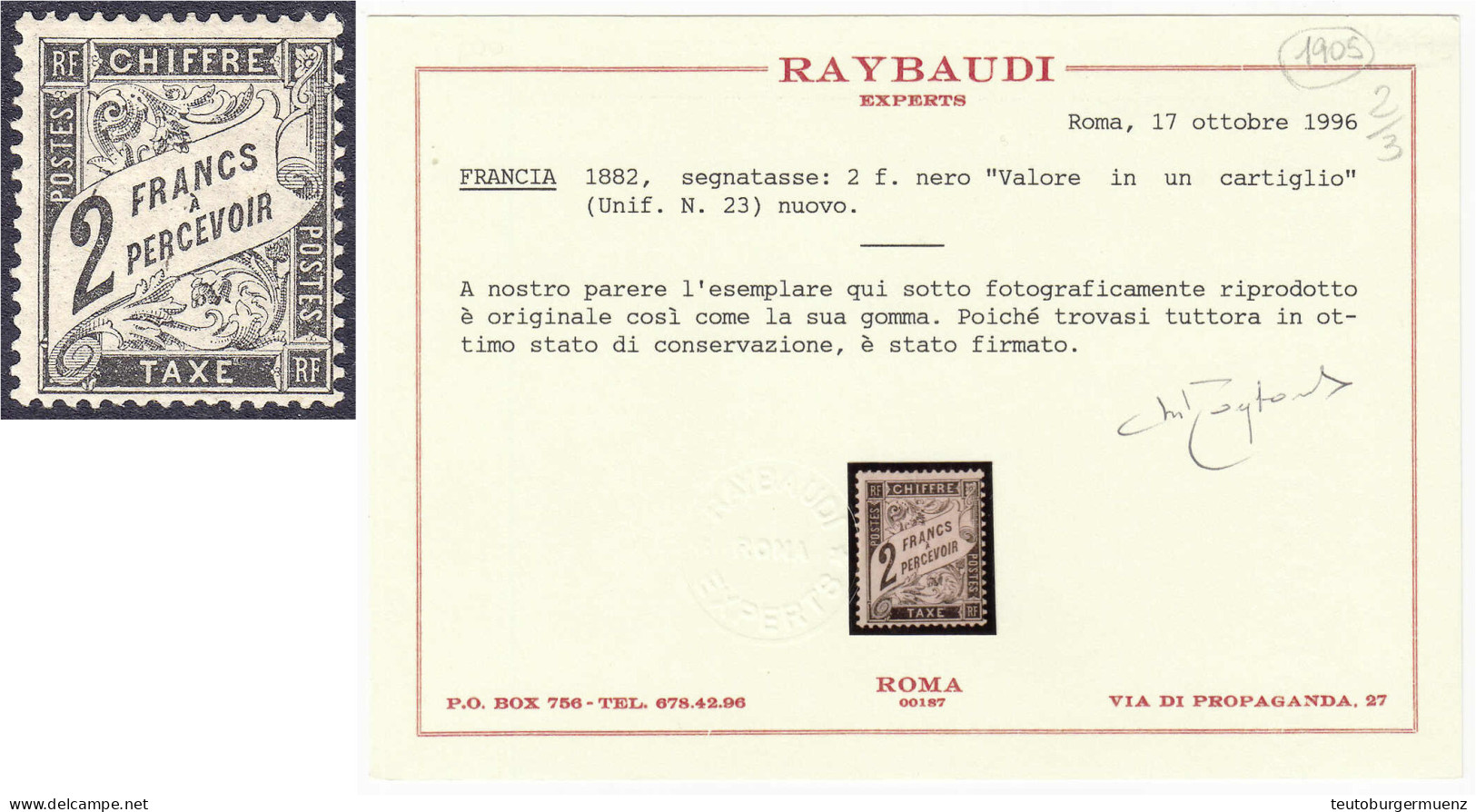 2 Fr. Neue Ziffernzeichnung 1881/84 Sauber In Ungebrauchter Erhaltung Mit Falz. Fotobefund Raybaudi. Mi. 1.500,-€. Miche - Autres & Non Classés