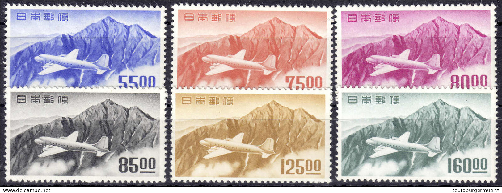 55.00 Y - 160.00 Y Flugzeug über Tateyama 1952, Kompletter Satz In Postfrischer Erhaltung, Kl. Tönungsspur Bei Nr. 566,  - Autres & Non Classés