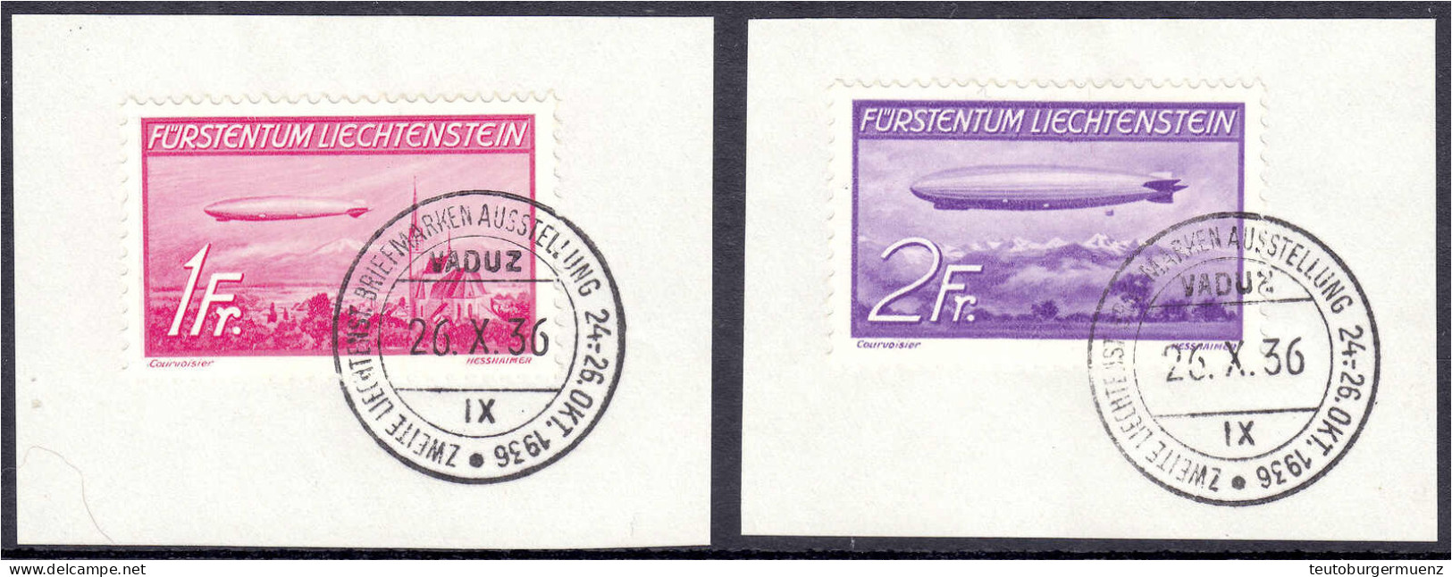 1 Fr. - 2 Fr. Zeppeline 1936, Sauber Gestempelt Auf Briefstücken. Mi. 240,-€. Michel 149-150. - Autres & Non Classés