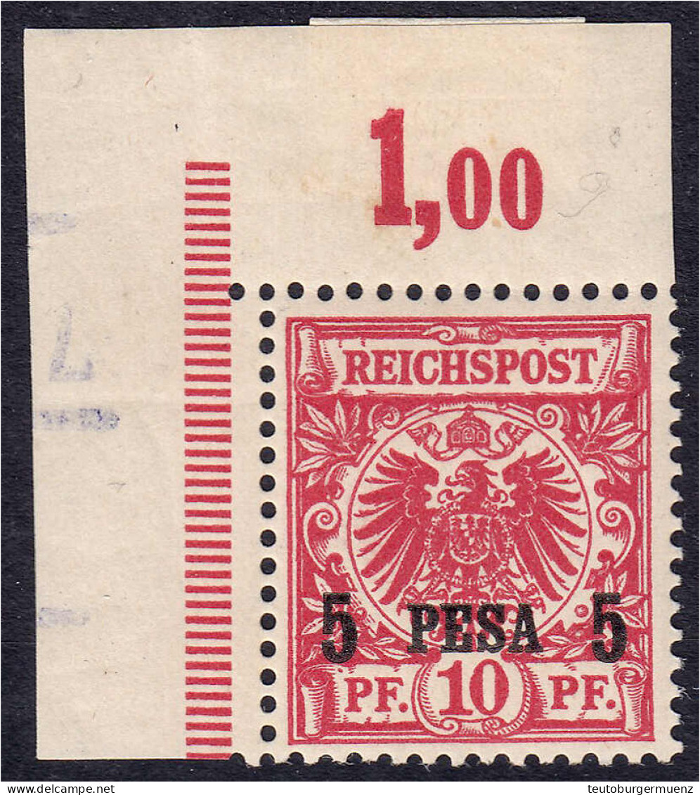 5 P Auf 10 Pf. Freimarke 1893/1896, Farbe ,,c" (lebhaftlilarot), Postfrische Erhaltung, Unsigniert, An Den Rändern Kl. F - German East Africa