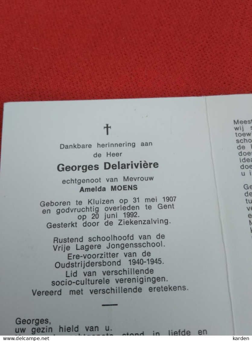 Doodsprentje Georges Delarivière / Kluizen 31/5/1907 Gent 20/6/1992 ( Amelda Moens ) - Religion & Esotérisme