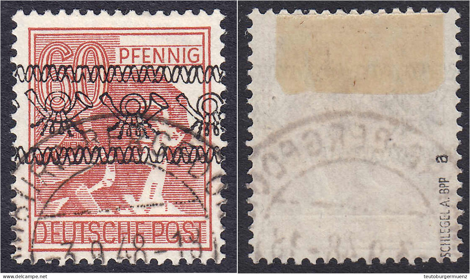 60 Pf. Arbeitsserie (Bandaufdruck) 1948, Sauber Gestempelt, Farbe ,,a" (hellbraunkarmin Bis Bräunlichkarmin), Tiefst Gep - Altri & Non Classificati