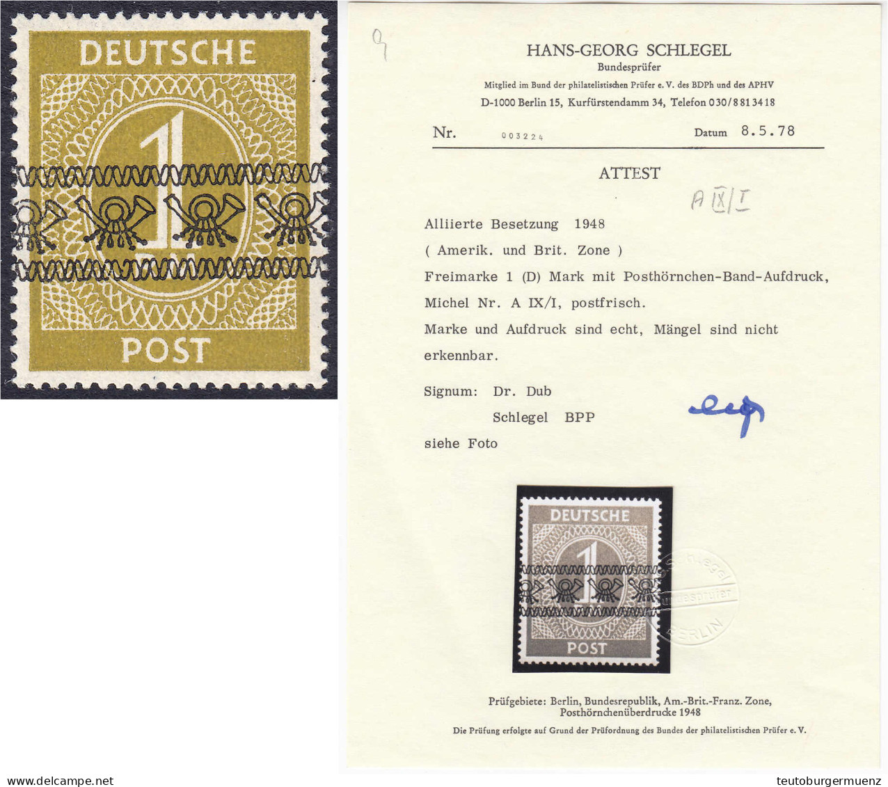 1 RM Kontrollratsausgabe (Bandaufdruck) 1948, Sauber In Postfrischer Erhaltung. Fotoattest Schlegel BPP &gt;einwandfrei& - Other & Unclassified