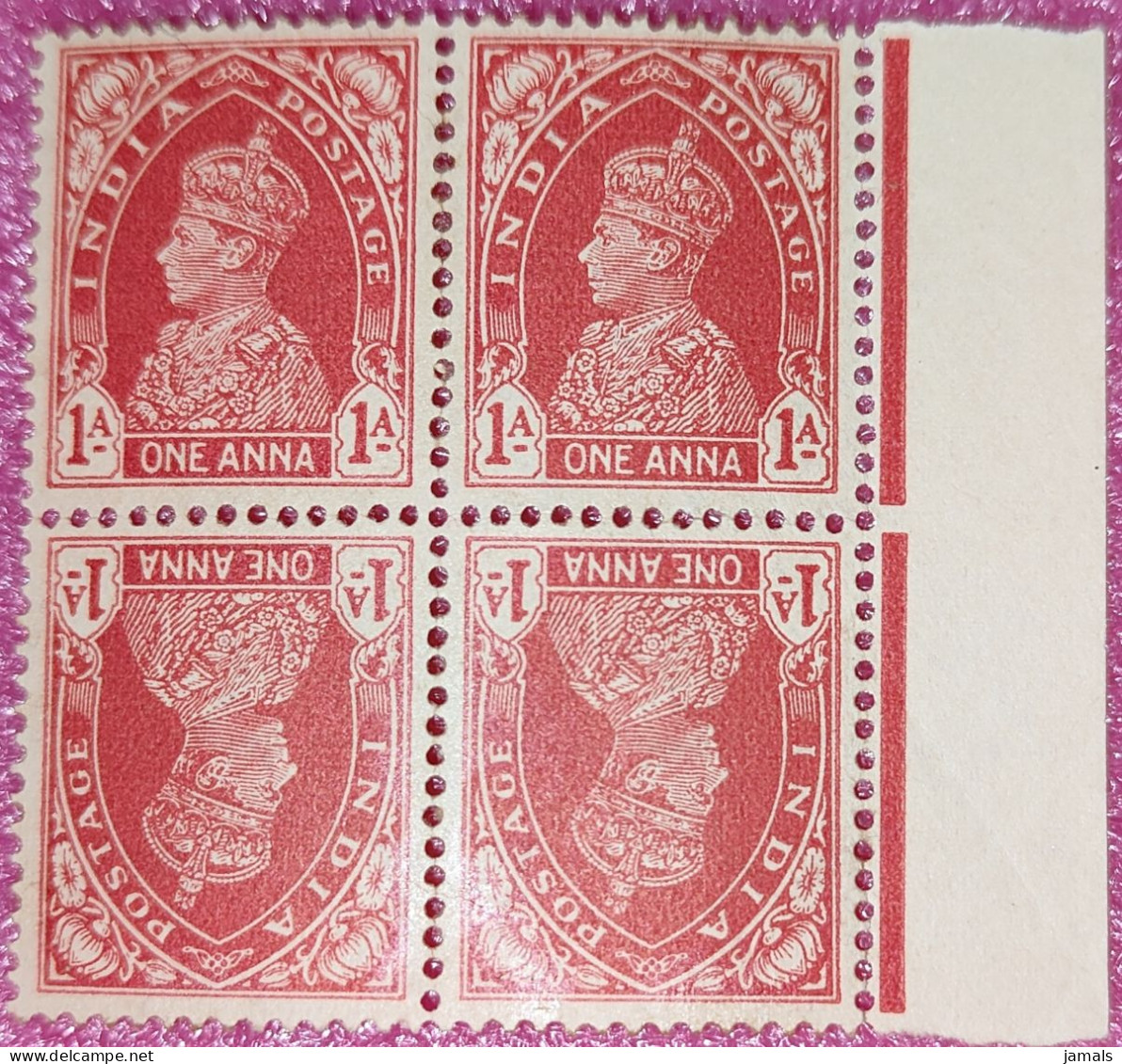 Br India King George VI, 1a Carmine Tete-bech Block MNH Inde - 1936-47 King George VI