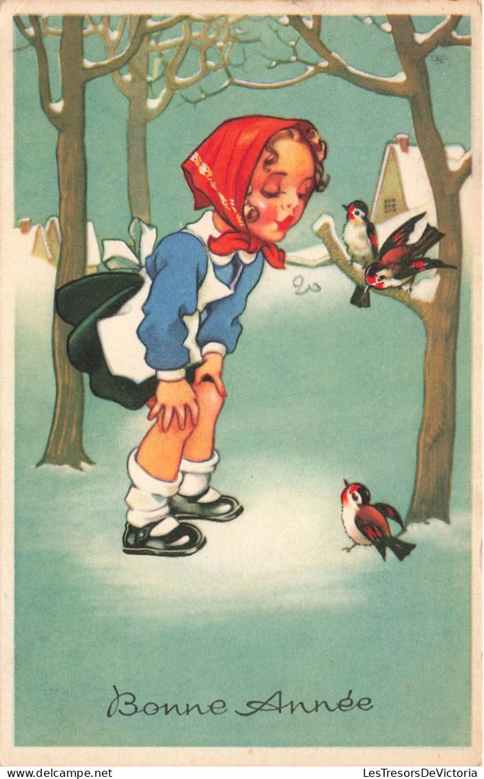 FETES ET VOEUX - Nouvel An - Une Petite Fille Admirant Les Oiseaux  - Colorisé - Carte Postale Ancienne - Neujahr