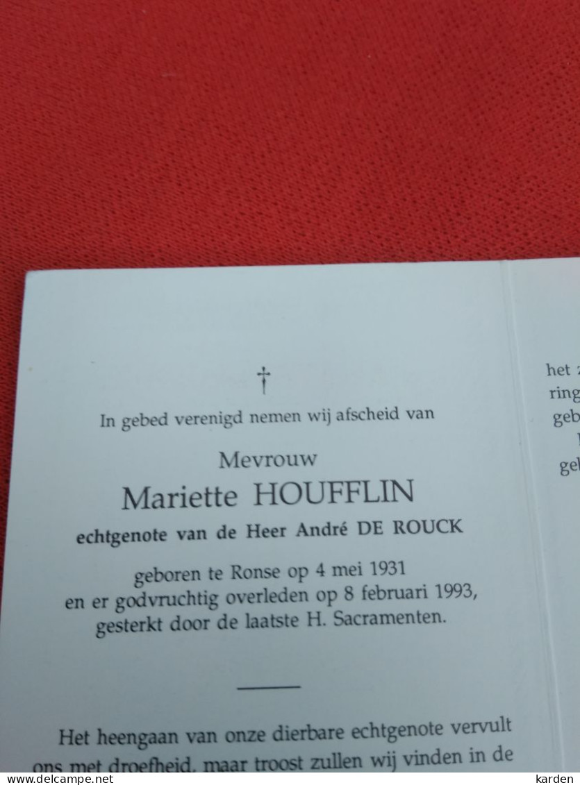 Doodsprentje Mariette Houfflin / Ronse 4/5/1931 - 8/2/1993 ( André De Rouck ) - Religion & Esotérisme