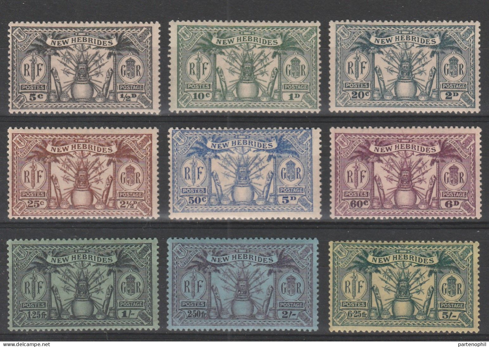 604 Nuove Ebridi  1925-57 - Definitive “New Hebrides” 3 Serie N. 91/95+155/65+186/96 - MH - Lots & Serien