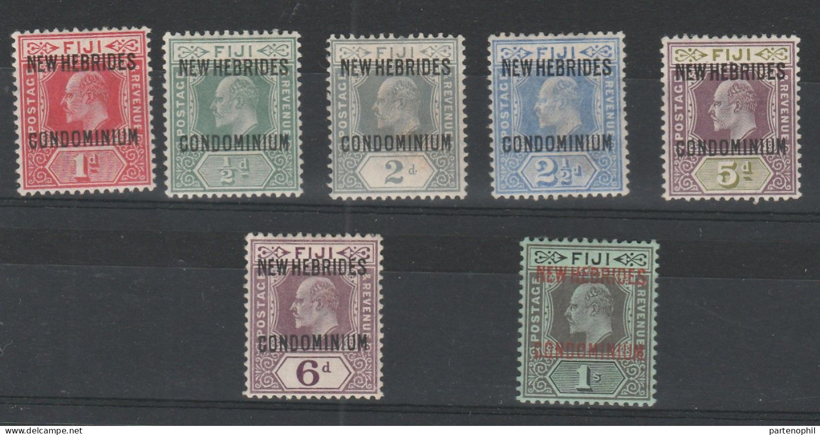 603 Nuove Ebridi 1908-9 - Definitiva Eduardo VII, N. 20/26. SPL MH - Unused Stamps
