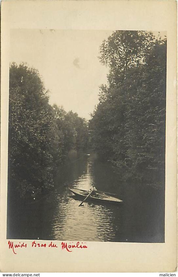 - Eure - Ref-B258- Muids - Carte Photo - Bras Du Moulin - Promeneur En Barque - - Muids