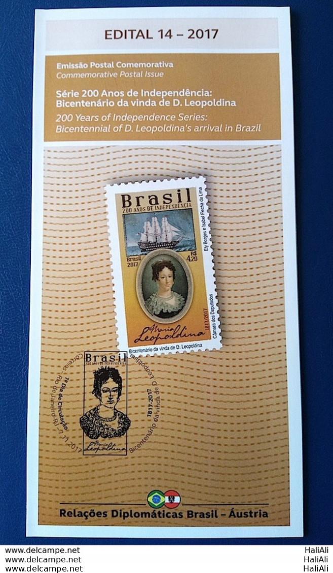 Brochure Brazil Edital 2017 14 200 Years Of Independence Leopoldina's Arrival In Brazil Without Stamp - Cartas & Documentos