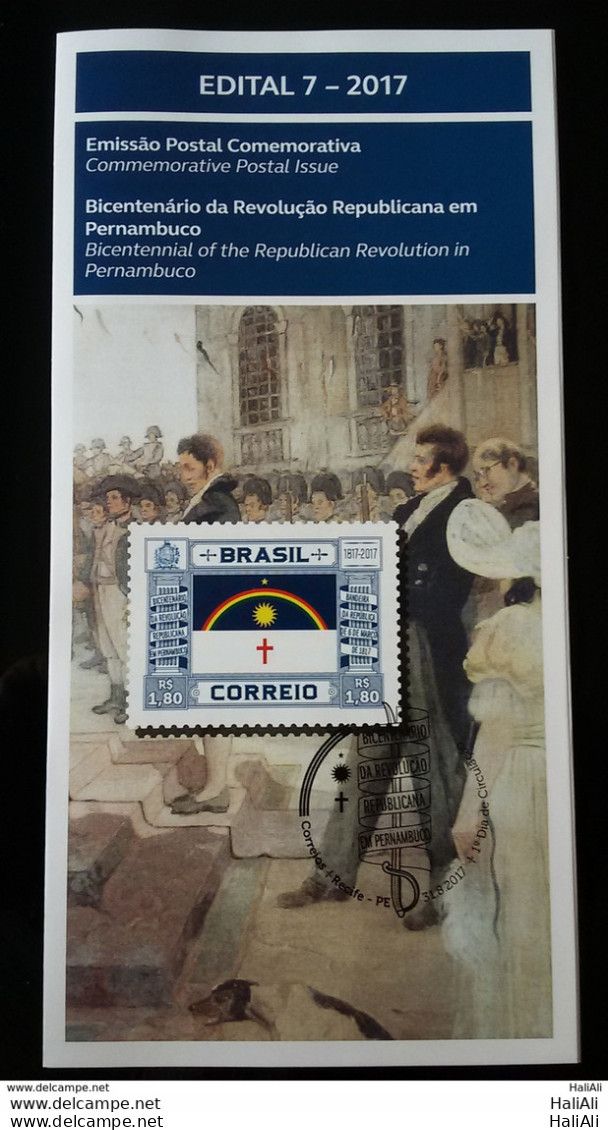 Brochure Brazil Edital 2017 07 Revolution Pernambuco Flag Cross Star Sun Whitout Stamp - Covers & Documents
