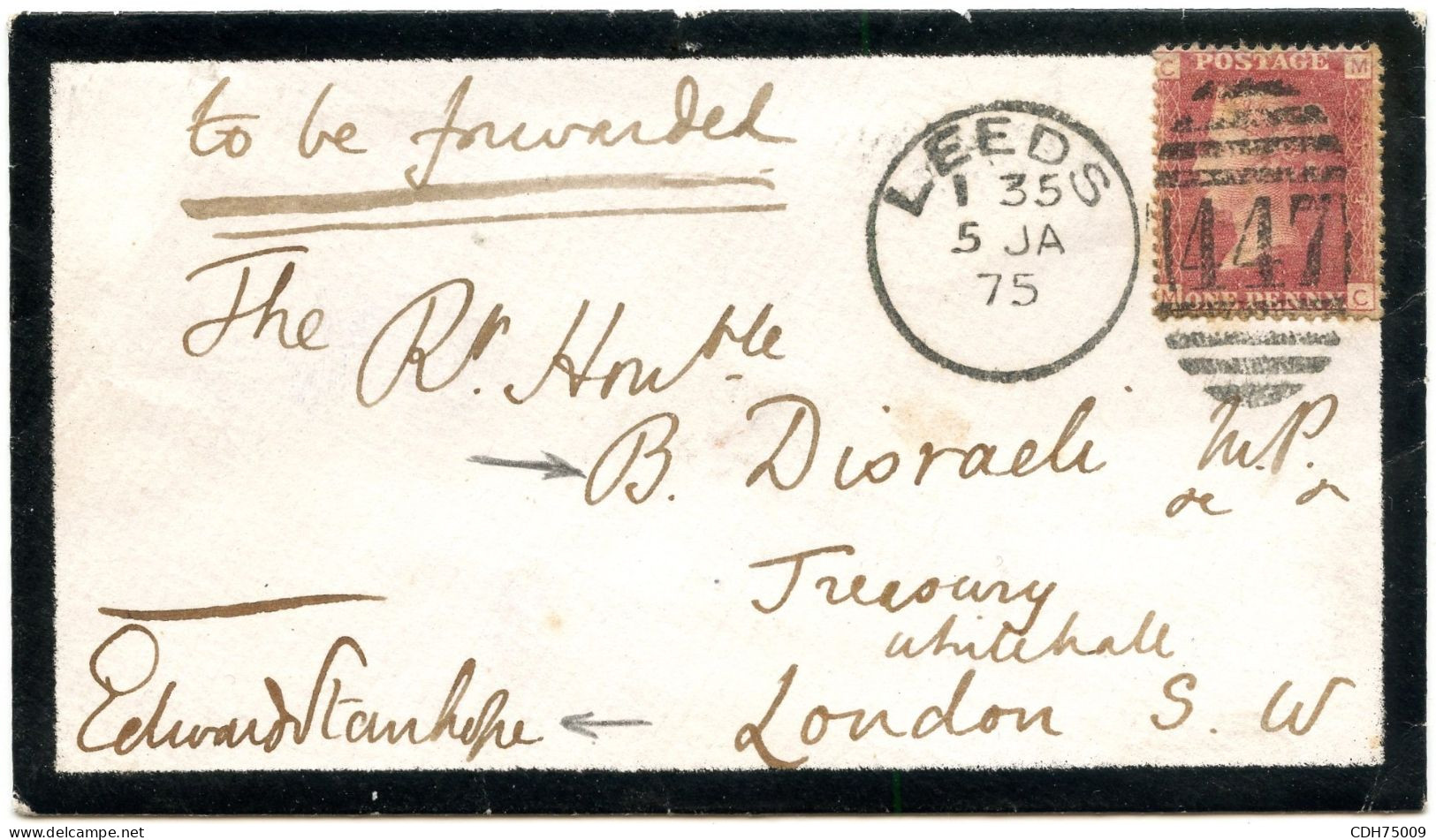 GRANDE BRETAGNE - 1 P SUR LETTRE D'EDOUARD STANHOPE POUR BENJAMIN DISRAELI, 1875 - Storia Postale