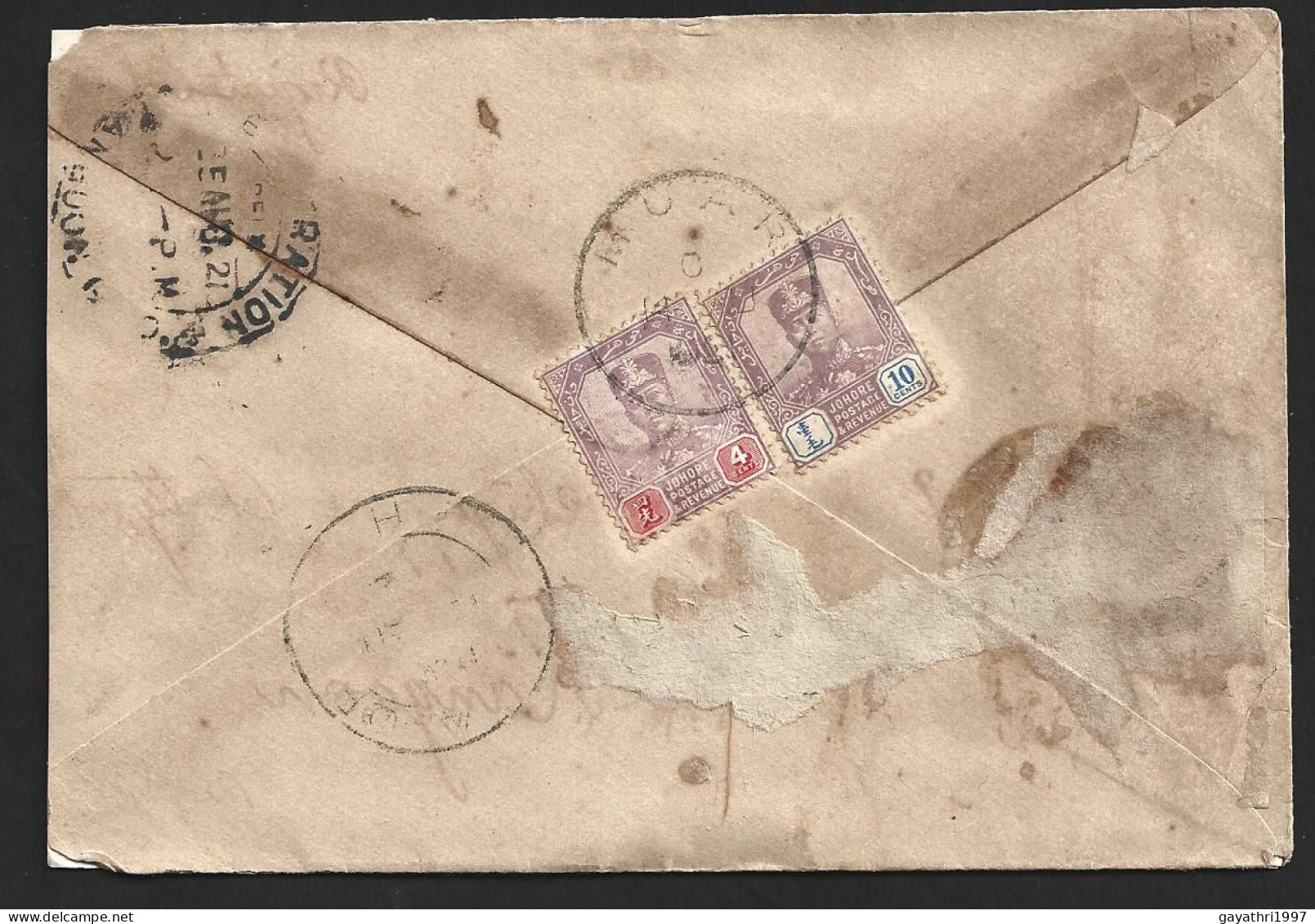 Malaya Johore  Stamps On Cover From  Muar  To India With Registered Post  Via Singapore (B73) - Johore