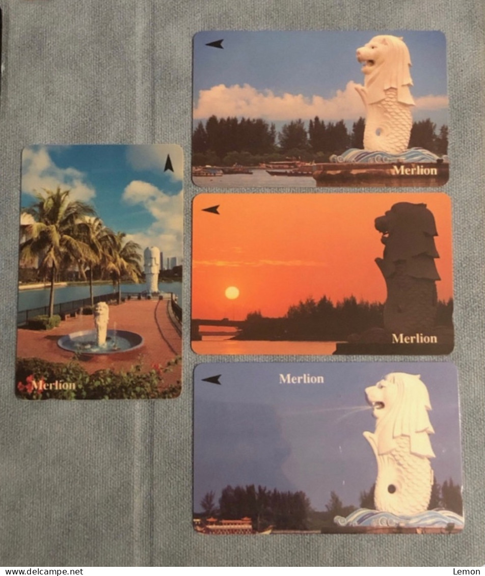 Singapore Telecom Singtel GPT Phonecard - MERLION, Set Of 4 Used Cards Including Two $50 Cards - Singapour