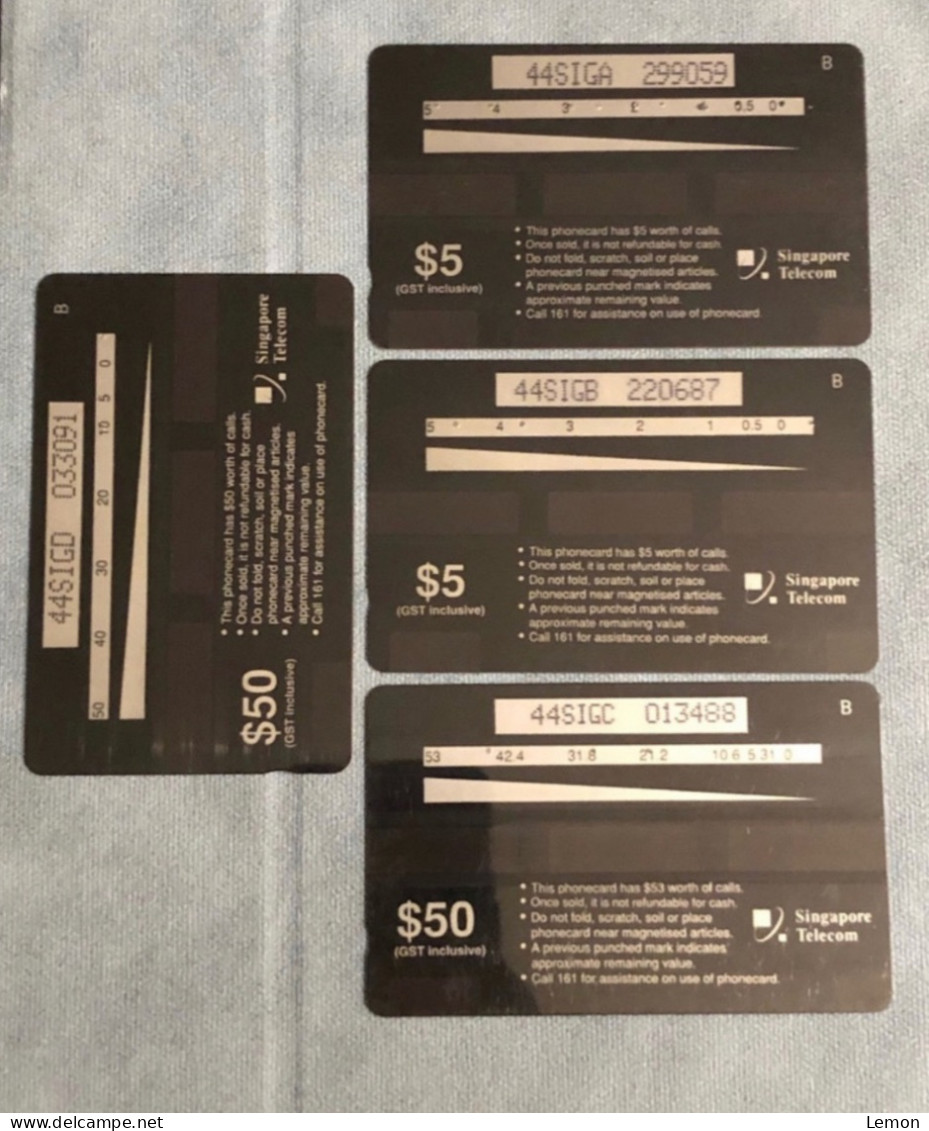 Singapore Telecom Singtel GPT Phonecard - MERLION, Set Of 4 Used Cards Including Two $50 Cards - Singapour