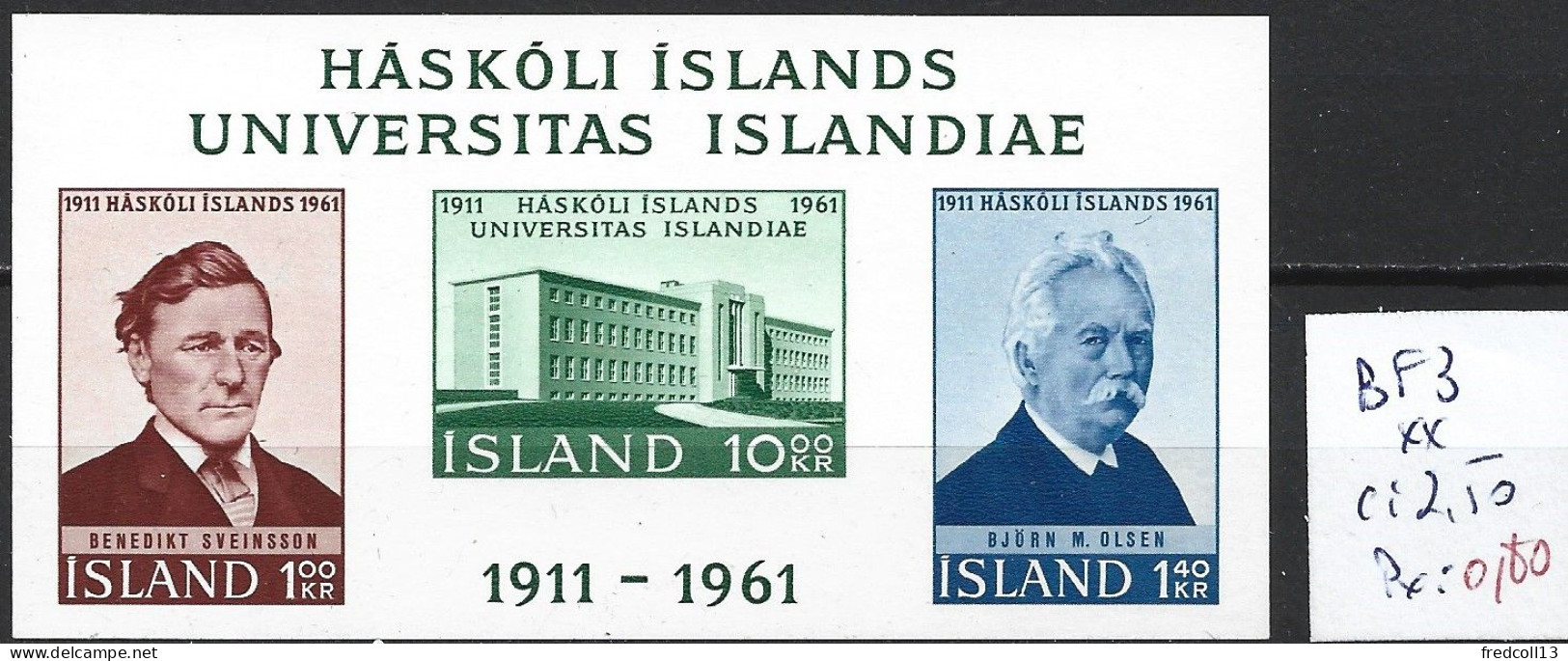 ISLANDE BF 3 ** Côte 2.50 € - Blocks & Sheetlets