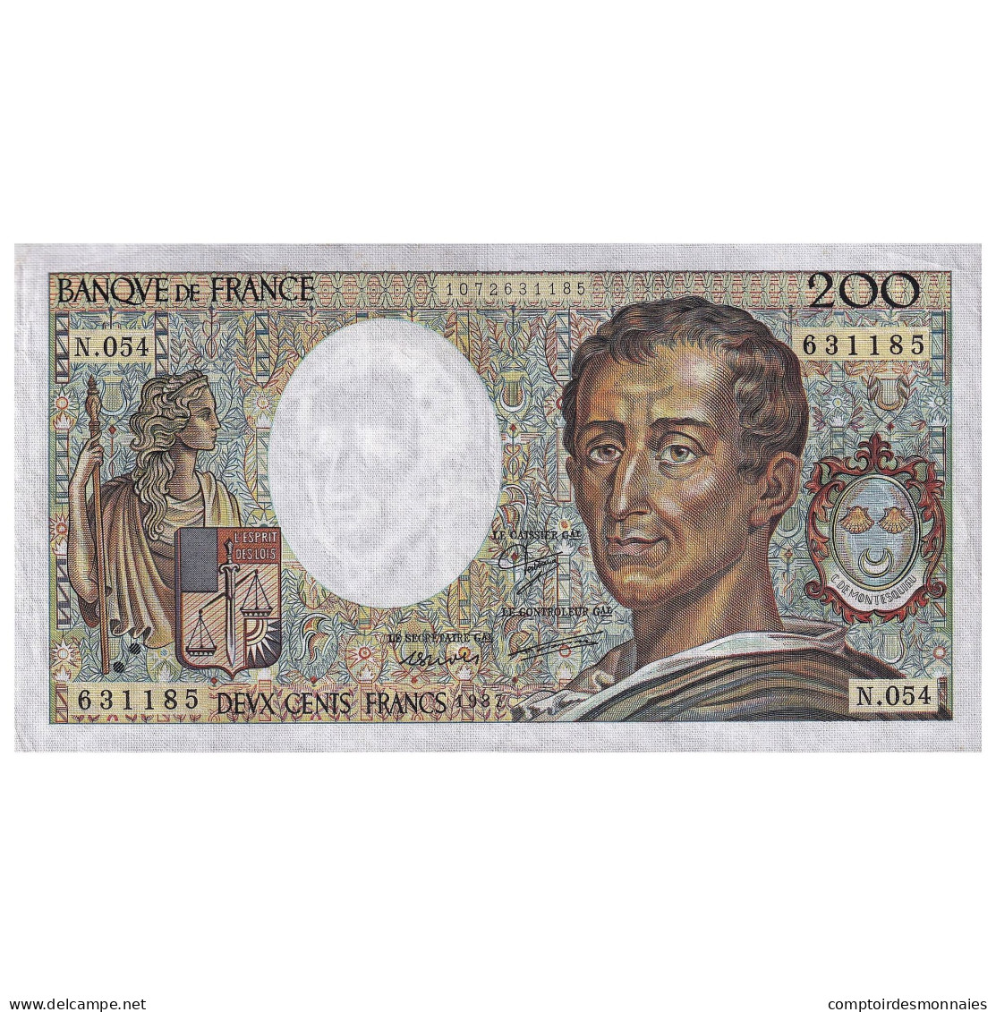 France, 200 Francs, Montesquieu, 1987, N.054, TTB+, Fayette:70.07, KM:155b - 200 F 1981-1994 ''Montesquieu''