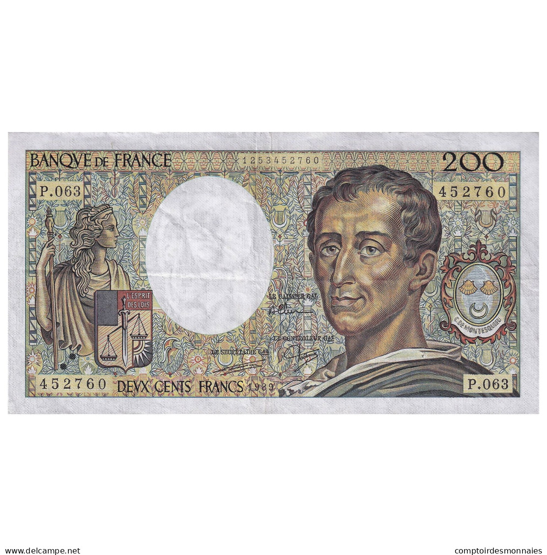 France, 200 Francs, Montesquieu, 1989, P.063, TTB, Fayette:70.09, KM:155c - 200 F 1981-1994 ''Montesquieu''